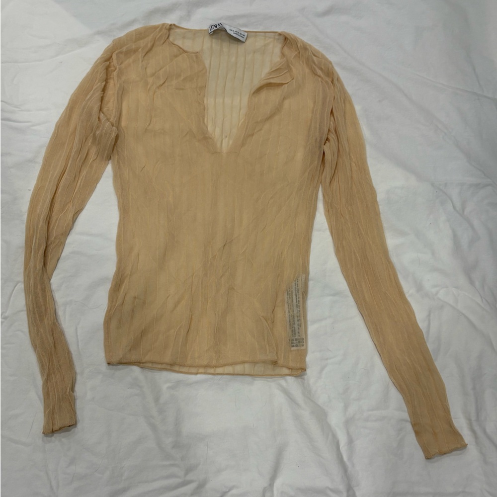 Zara Light Brown Sheer Long Sleeve Top